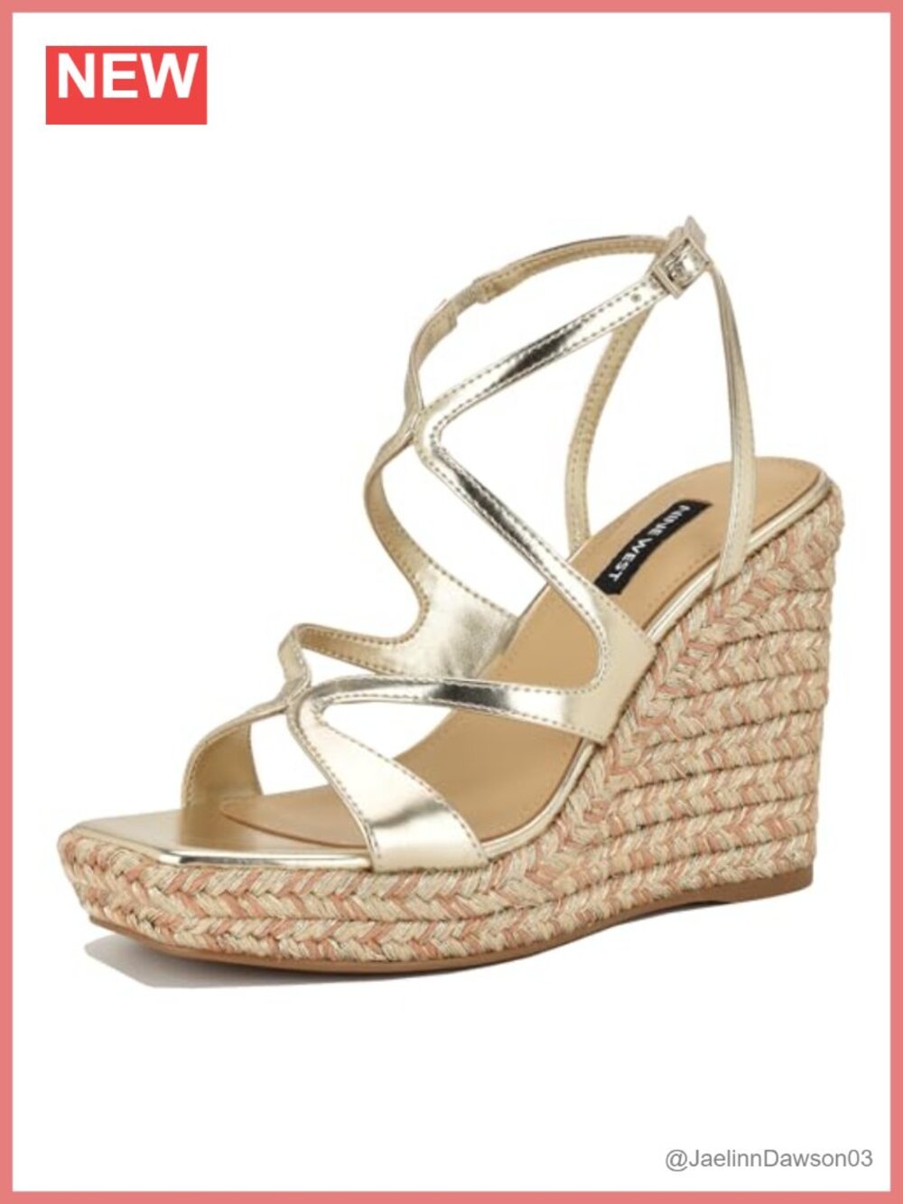 Nine West Adriane Strappy Wedge Sandals Faux Leather Square Toe